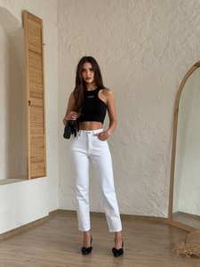 Jeans en denim délavé taille mi-haute pour femme, tissu extensible respirant, écologique, coupe décontractée - Vente en gros - Product Image 5