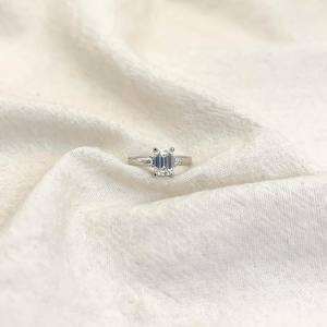 6x8mm Emerald Cut Diamond Engagement Ring | Side <b>Stones</b> | 18K Gold Plated Sterling Silver Minimalist Women's Bridal Wedding Fine - Product Image 3