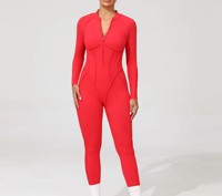 Combinaison de yoga pour femme avec trous pour les doigts, demi-zip, en Spandex/Nylon, manches longues, respirante et extensible, pour la gym et l'entraînement
