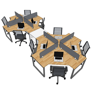 8-Piece Contemporary Office Furniture HBLG038 Cluster <b>Desk</b> Module with Rubberwood <b>Shelf</b> and Modern Iron Legs Assembly Required - Product Image 1