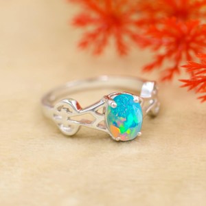Fire Opal Ring 925 Sterling Silver Handmade October <b>Birthstone</b> Promise Ring For Women Minimalist Ring - Product Image 5