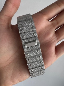 Unisex Hip Hop Moissanite Diamond Reloj de pulsera Totalmente Iced Gold Dial VVS Diamo Square Case Silver Band 41mm Analog Glass Dial - Product Image 6