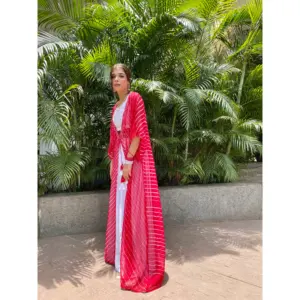 Ladys Red Tweed Fusion Skirt Set Woven Cotton Blazer Long Top Office Casual Style XL Ankle Length Autumn Wear - Product Image 5