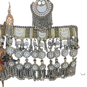 Joyería afgana Kuchi estilo tradicional afgano collar y pendientes conjunto joyería antigua collares hechos a mano pendientes conjuntos de joyería - Product Image 4