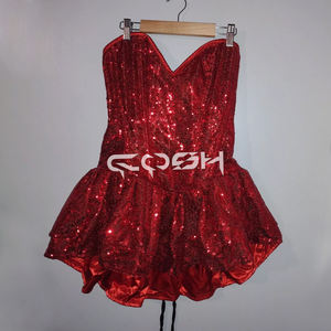 Robe corset rouge étincelante pour mariée, avec jupe à volants, idéale pour les soirées en boîte de nuit et les bals de promo - Product Image 3