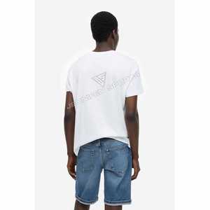 กางเกงยีนส์ผู้ชายล้างกรดแบบกําหนดเองสั้นผ้าฝ้าย 100% ผ้ายีนส์ป้ายที่กําหนดเองด้านหน้าและกระเป๋าด้านหลังปุ่มปิดด้วยห่วงเข็มขัด - Product Image 6