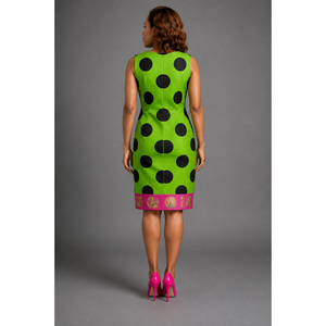 Giacca Bolero Ankara con Motivo Oro Rosa, Pois Verdi e Neri, Maniche Lunghe in Poliestere - Product Image 3
