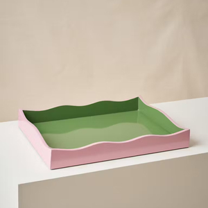 Plateau décoratif en bois à bord ondulé coloré plateau de service en laque brillante faite à la main pour l'affichage de table de salon à la maison - Product Image 6