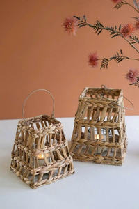 Soporte rústico tejido a mano para casa de campo, Patio, boda, decoración del hogar, linterna de vela de jacinto de agua Natural - Product Image 5