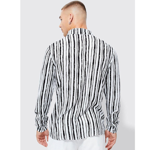 Offre spéciale Chemise décontractée rétro à col roulé pour homme rayée blanche et respirante Meilleur prix OEM ODM Vente en gros pour le printemps - Product Image 3
