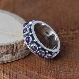 Anillo de amatista natural, anillo de eternidad completa púrpura, joyería minimalista de Plata de Ley 925, anillo de banda oxidada, regalo para mujer - Product Image 2