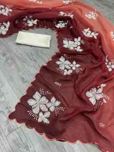 Venta caliente de seda crujiente con bordado de lentejuelas Saree mujer fabricante de moda de Surat a precio mayorista - Product Image 2