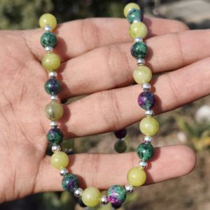 Collier statement en argent sterling avec perles de 8 mm en zoïsite rubis AAA et jade vert, bijoux de mariage en pierres précieuses - Product Image 3