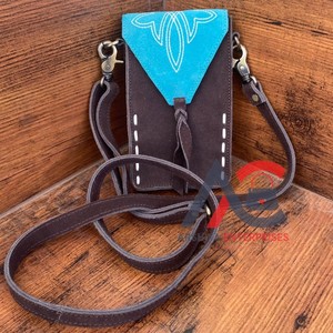 Pochette pour téléphone portable en cuir suédé avec point de démarrage personnalisé sac à bandoulière Western en cuir véritable sac à bandoulière pour téléphone portable pour femmes - Product Image 1
