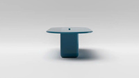 Table basse moderne au design élégant, laque basse brillance bleue, base à double pilier, pour la maison, le salon, le restaurant, l'hôtel, les villas