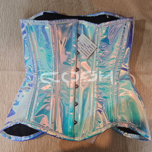 Corset en PVC holographique |   Corset amincissant sous la poitrine avec baleines en acier pour les soirées et les clubs - Product Image 3