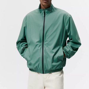 Men's Black White Color Blocking Windproof <b>Racer</b> <b>Jacket</b> Stand Collar Zipper Closure Patch Design Sporty Style Autumn Wear - Product Image 6