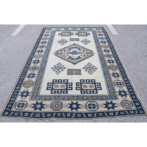 พรมตุรกีขนาดใหญ่ 5.9x8.7 ฟุต พรมวินเทจ พรมขนสัตว์สีน้ำเงิน - Product Image 5