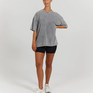 Personalizado de algodón de peso pesado Drop Shoulder Regular Fit Casual Verano Camisetas ecológicas para las mujeres - Product Image 2