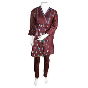 Traje de Dos Piezas de Algodón Bordado para Mujer - Marrón Oscuro - Product Image 3