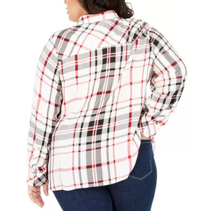 Top da donna Tommy Hilfiger taglie forti con maniche roll-tab, a quadri bianchi, abbottonato sul davanti, taglia 1X, in rayon - Product Image 2