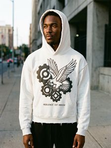 Sweat à capuche en molleton 100% coton de haute qualité, dernier design, sur mesure, pour homme, couleur blanche, uni, imprimé en relief, écologique - Product Image 5