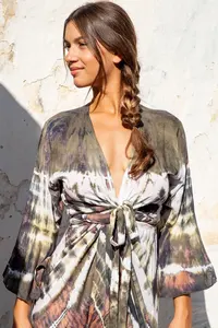 Summer Rayon Tie-Dye Women's Wear Long Cover Up Kimono Dress with Belt For Stylish Beach Cover up, Vacation,Casual Day wear - Product Image 5