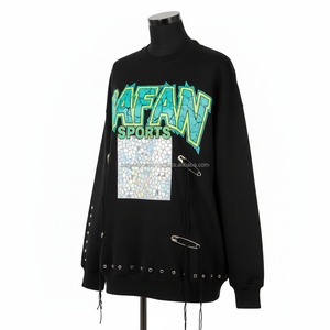 <b>Women</b> <b>sweatshirt</b> fabric <b>black</b> shade with shiny applique panel custom logo and trendy embellishment look breathable <b>Sweatshirts</b> - Product Image 4