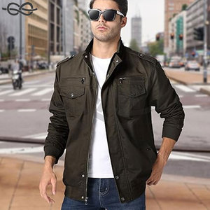 Veste homme légère en coton multi-poches avec fermeture éclair à l'avant et col montant Veste coupe-vent décontractée d'extérieur avec fermeture éclair complète - Product Image 3
