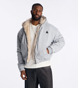 Sweat à capuche zippé surdimensionné en molleton 100 % coton personnalisé pour homme avec patch imprimé effet vieilli style streetwear - Product Image 1