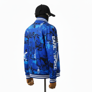 Veste universitaire pour femmes en polaire de polyester premium 300 GSM, imprimé graphique bleu avec logo brodé personnalisé, vestes universitaires pour femmes - Product Image 5