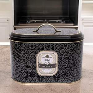 Boîte à pain à motif géométrique doré 178x338x200mm avec poignée en métal Stockage et conteneur de nourriture 9.8L Fond noir - Product Image 3