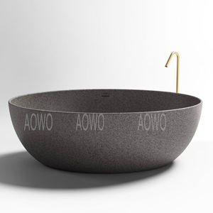 Vasca da Bagno in Pietra Solida Opaca Rotonda con Motivo Personalizzato, Vasca in Superficie Solida, Produzione e Vendita all'Ingrosso per Ville - Product Image 4