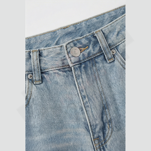 Jean en denim pour homme de qualité supérieure 2025 – Coupe droite décontractée, taille mi-haute, délavage acide, lavable, avec boutons – Hiver/Printemps 100% - Product Image 4