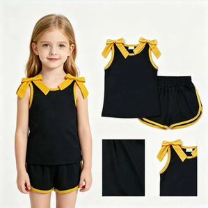 ชุดเสื้อผ้าเด็กผู้หญิงสีดำทองประดับโบว์แขนกุด - Product Image 6