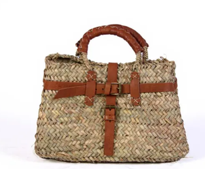 Stylish <b>Straw</b> Bag with Leather Bands Handmade Moroccan Bag , moroccan <b>handbag</b>, women's <b>straw</b> bag - Product Image 3