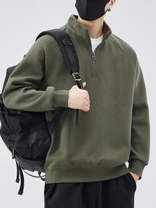 Chaqueta Casual Vintage de Color Sólido para Hombre, Sudadera con Capucha y Cremallera, con Cuello Alto Bordado Simple, Capa Base - Product Image 4