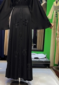 Dubai style Kaftan Abaya Handmade Turkish Floor Length Long Sleeve V Neck Polyester Regular Fit Casual Evening Party Flared - Product Image 6
