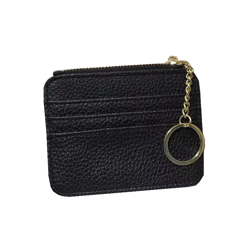 High Quality Pu Leather Card Holder Custom Slim Card Case Business Card Holder Leather With Zipper Keychain