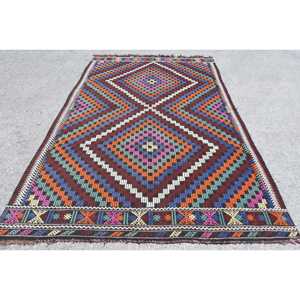 พรมตุรกีโบราณขนาดใหญ่ 6x9.5 ฟุต สีน้ำเงินลายส้ม - Product Image 1