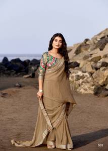 Colección de Saree bordados de seda Malai Premium Catálogo completo disponible a precio mayorista ideal para ropa de fiesta - Product Image 3