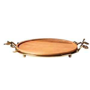 Plateau en bois de qualité supérieure avec base florale en métal, plateau de service pour aliments, collations, pour mariage et tous les événements, plateau de service pour desserts - Product Image 1