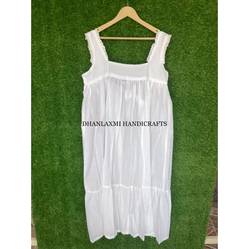 インド綿プレーンホワイトロングドレス女性のための手作り夏服カジュアルウェアドレスノースリーブマキシドレスボヘミアン衣装