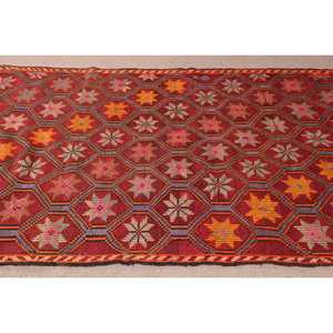 พรมวินเทจตุรกี ขนาด 5.6x8.3 ฟุต (170x253 ซม.) พรมคิลิมลายพรางสีแดง - Product Image 4