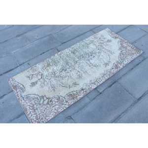 2.3x5.4 ft Rug, Vintage Rug, Turkish <b>Brown</b> <b>Wool</b> Striped Rug - Product Image 3