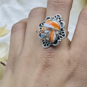 แหวนเงินสเตอร์ลิงสีทองแดงสีเทอร์ควอยส์925แหวนเงินแฮนด์เมดของขวัญสำหรับวันเกิดของเธอแหวนครบรอบแต่งงาน - Product Image 2