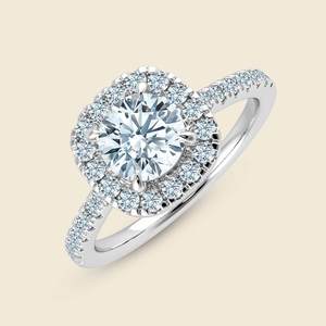 Anillo de Diamantes Cultivados en Laboratorio, Corte Redondo, 0.3 Quilates, con Halo de Microdiamantes, F-VS, en Oro Sólido de 14K, para Novia, Boda, Compromiso, Fiesta - Product Image 2