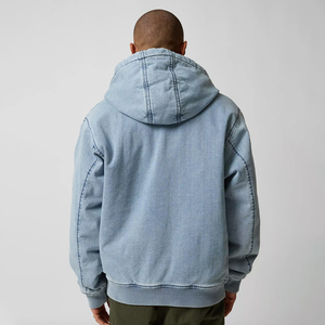 OEM Unisex Denim Washed Custom Heavyweight Zip Up Algodón Cremallera Sudadera con capucha de gran tamaño Hombres Streetwear Moda Drop Shoulder Jacket - Product Image 2