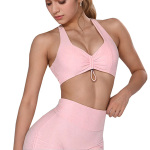 Women Neck Padded High Yoga Clothes Sport Bra Hollow <b>Back</b> Wrinkle Workout Crop Top with Built in <b>Pads</b> - Product Image 3