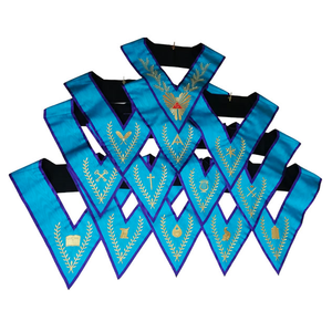 Tablier maçonnique bleu brodé avec symboles dorés et motif branche d'olivier, artisanat fait main - Product Image 1